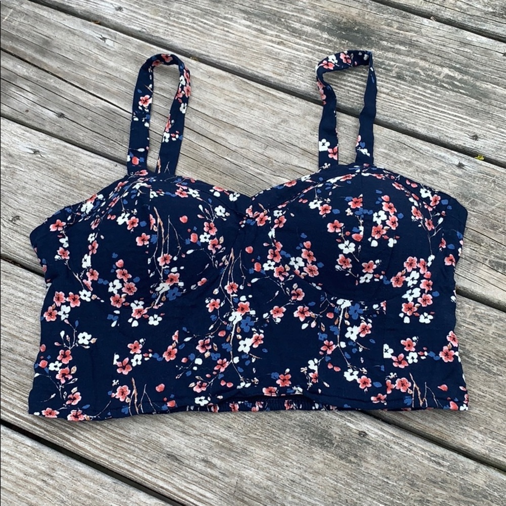 navy floral cropped tank top